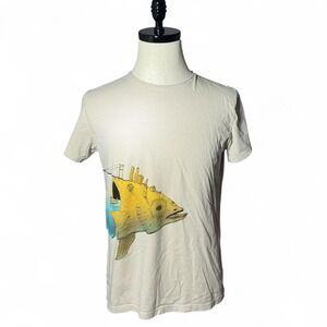 Kaft Mens Graphic T Shirt Size M Yellow Fish Castle Print Short Sleeve Crew Neck